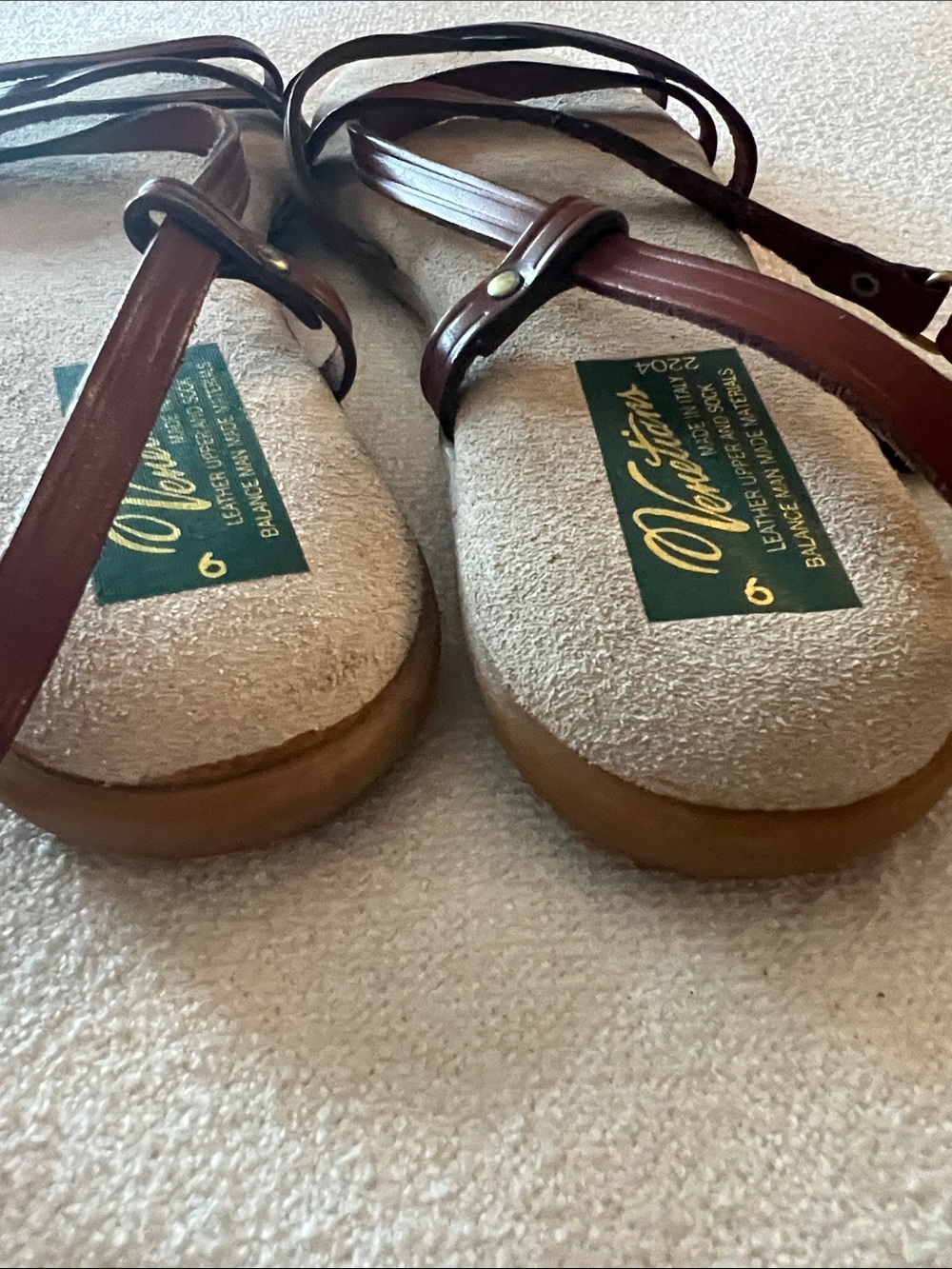 Women's Vintage Italian Strappy Leather Sandals - Brown - Picture 6 of 7